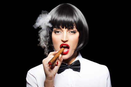 Sexy mafiosi woman smoke with cigar